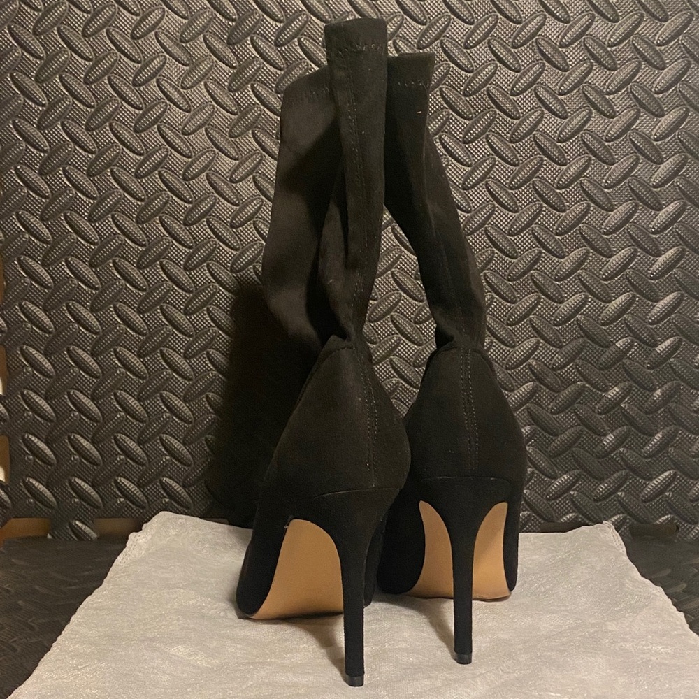 NWOB - EGO Fiona Pointed Toe Stiletto Ankle Boots in Black Lycra – Size 11US/9UK - Picture 8 of 12